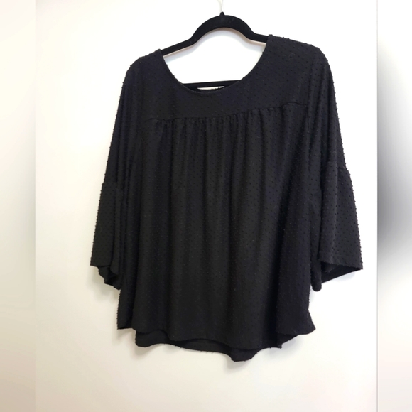 W5 Anthropologie Black Polka Dot Bell Sleeve Plus-Size Top! - Picture 1 of 4
